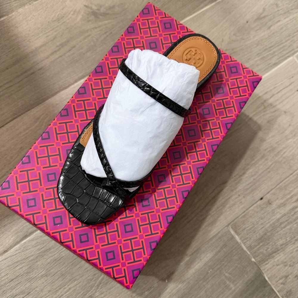 Tory Burch Brooke 35MM Thin Strap Sandal‎ Croc-Embossed Size 8